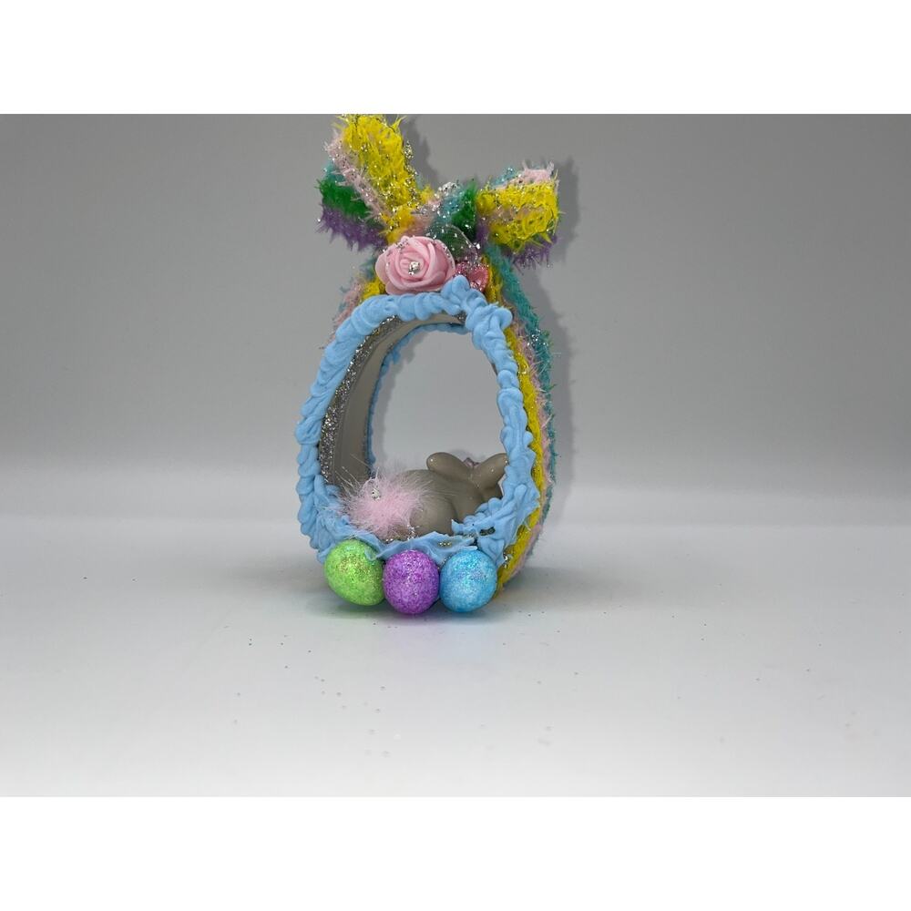 Vintage Ceramic Ornament Bunny Diorama Egg Greenbrier Pastel Eggs Flowers OOAK - Picture 7 of 13